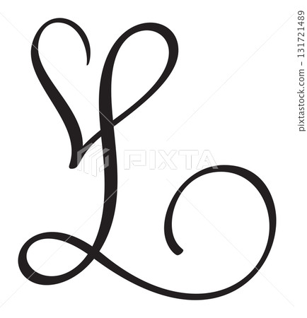 Hand drawn vector calligraphy letter L with heart. Script capital font logo. flourish style brush Handwritten 131721489