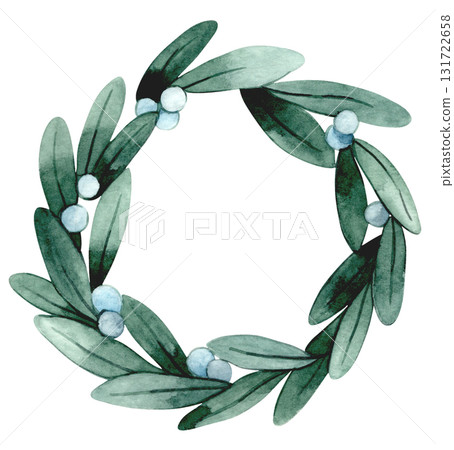 Christmas wreath. Cute watercolor illustration in a simple style. Christmas wreath. Cute watercolor illustration in a simple style. 131722658