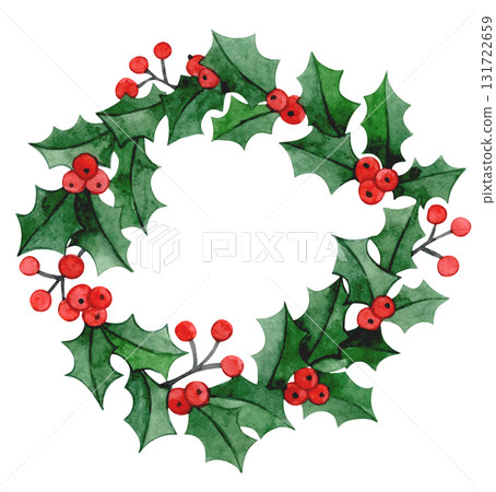 Christmas wreath. Cute watercolor illustration in a simple style. 131722659