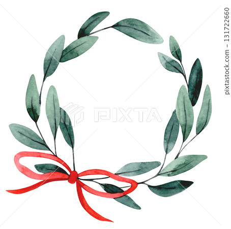 Christmas wreath. Cute watercolor illustration in a simple style. Christmas wreath. Cute watercolor illustration in a simple style. 131722660