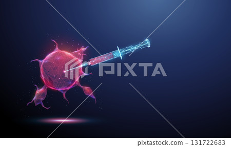 Red tumor with a syringe. Biopsy, cancer diagnostics, targeted therapy, medical research, oncology study, biomedical investigation concept. 131722683