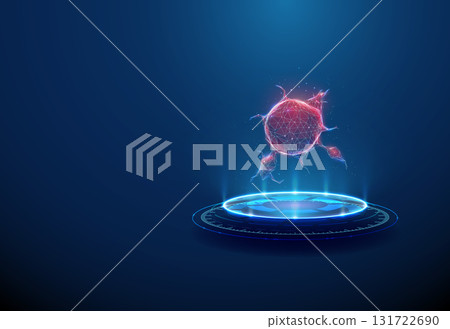 3d red tumor on futuristic podium. Oncology, cancer research, tumor analysis, medical diagnosis, healthcare innovation, biotechnology concept. 131722690
