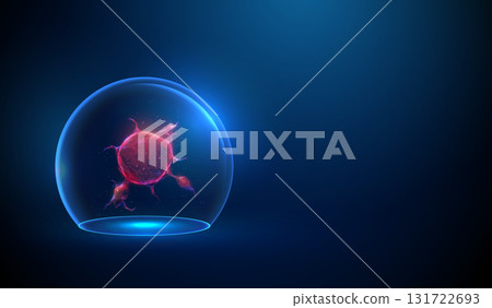 3d red tumor under a glass dome. Medical research, oncology study, disease control, biomedical investigation, laboratory safety concept. 131722693