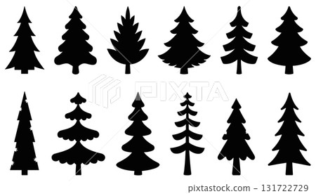 SEO Title: Pine Tree Silhouette Collection Vector. Evergreen and Christmas Forest Tree Set. SEO Title: Pine Tree Silhouette Collection Vector. Evergreen and Christmas Forest Tree Set. 131722729