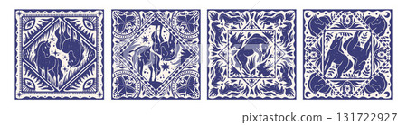 Horse bandana print design, hand drawn western mystic square tile ornament, cowboy handkerchief set. Horse bandana print design, hand drawn western mystic square tile ornament, cowboy handkerchief set. 131722927