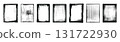 Grunge overlay frame, black etching texture border set, vector dark stamp letterpress poster graphic 131722930