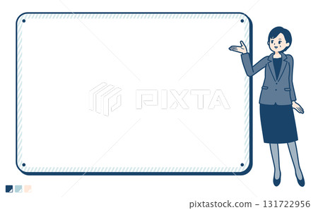 Illustration of a middle-aged business woman giving instructions on a frame board Illustration of a middle-aged business woman giving instructions on a frame board 131722956