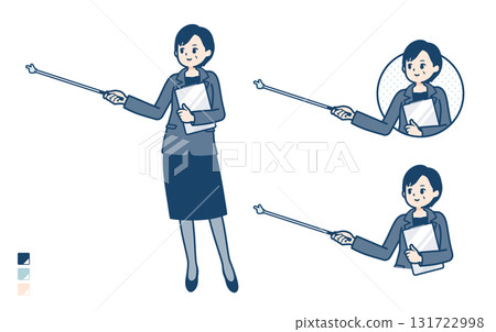 一位中年女商人用指針解釋的插圖 131722998