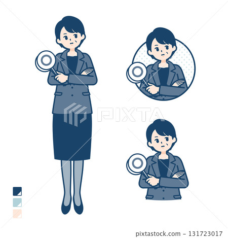 Illustration of a middle-aged business woman thinking about an answer 131723017