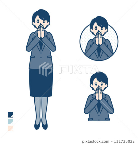 Illustration of a middle-aged business woman looking surprised and anxious Illustration of a middle-aged business woman looking surprised and anxious 131723022