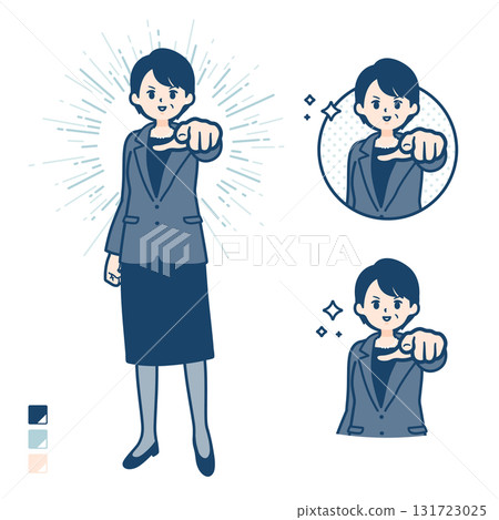 Illustration of a middle-aged business woman pointing forward Illustration of a middle-aged business woman pointing forward 131723025