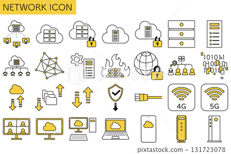 網路圖像插圖、雲端和伺服器安全線圖標 131723078