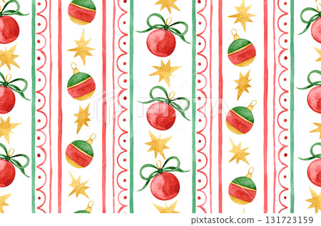Retro Christmas seamless pattern. Watercolor illustration, striped print. 131723159