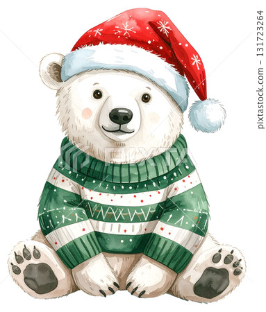 Watercolor illustration of a pink Christmas bow with holly leaves  131723264