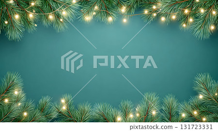 Festive pine branches with warm lights creating a cozy atmosphere during the winter holiday season 131723331