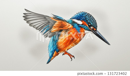 Color sketch of a kingfisher bird on a white background 131723402