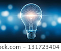 Graphic hologram 3d light bulb with blue background 131723404