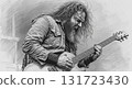 Pencil sketch of a death metal guitarist with a guitar 131723430
