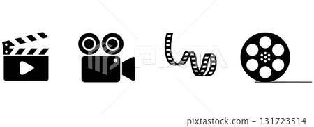 SEO Title: Movie and Cinema Icon Set Vector. Film Production and Entertainment Symbols. SEO Title: Movie and Cinema Icon Set Vector. Film Production and Entertainment Symbols. 131723514