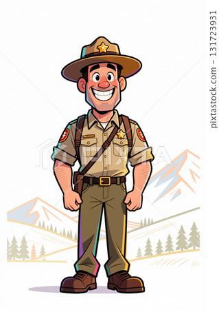Cartoon park ranger standing. 131723931