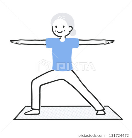 一位老年婦女做瑜珈戰士姿勢的簡單插圖 一位老年婦女做瑜珈戰士姿勢的簡單插圖 131724472