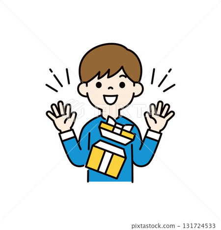 很高興收到禮物,幼兒/小學生上半身的向量插圖_顏色 很高興收到禮物,幼兒/小學生上半身的向量插圖_顏色 131724533