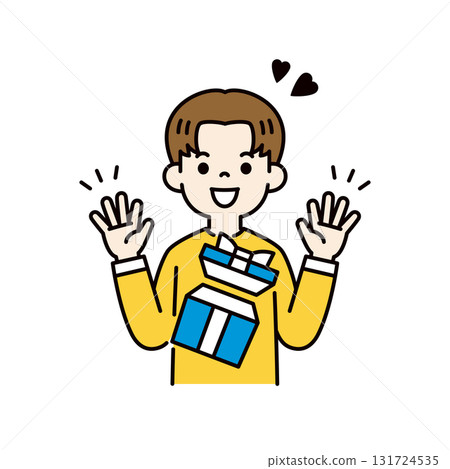 一個簡單的上身向量插圖，描繪的是一個年輕人因贏得禮物而高興的樣子。 131724535
