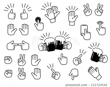 Hand movement illustration set, monochrome 131724542