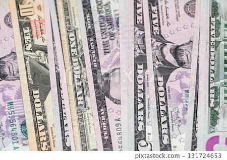 Closeup of American dollar banknote texture, monetary, business and financial background Closeup of American dollar banknote texture, monetary, business and financial background 131724653