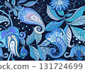 Fantasy flowers in retro, vintage, jacobean embroidery style. 131724699