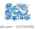 Fantasy flowers in retro, vintage, jacobean embroidery style. 131724702