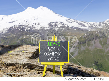 Leave your comfort zone symbol. Concept words Leave your comfort zone on beautiful blackboard. Beautiful mountain Elbrus background. Business psychological Leave your comfort zone concept. Copy space. Leave your comfort zone symbol. Concept words Leave your comfort zone on beautiful blackboard. Beautiful mountain Elbrus background. Business psychological Leave your comfort zone concept. Copy space. 131724810