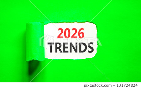 2026 Trends new year symbol. Concept words 2026 Trends on beautiful white paper. Beautiful green paper background. Business and 2026 Trends new year concept. Copy space. 131724824
