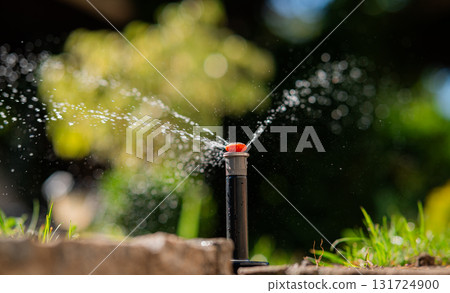 Experience the Garden Sprinkler in Action Effortlessly Watering Your Lawn with Ease and Comfort 131724900