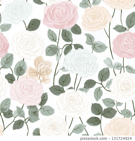 柔和的彩色玫瑰無縫圖案 柔和的彩色玫瑰無縫圖案 131724924