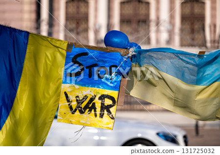 Posters, protest against the Russian invasion in Ukraine at the Russian Embassy in Riga, Latvia Posters, protest against the Russian invasion in Ukraine at the Russian Embassy in Riga, Latvia 131725032