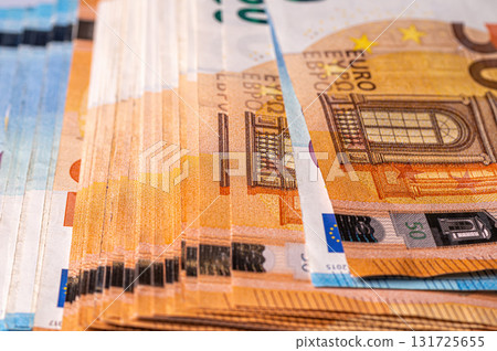 fifty and twenty euro banknotes close-up. Cash background 131725655