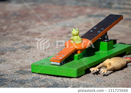 Easter holidays, games for kids in the city square, target hitting game 131725688