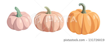 Cute pumpkins in soft pastel color palette. Vector isolated illustration 131726019