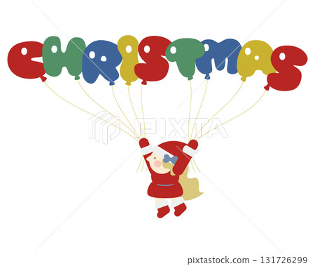 可愛的女孩聖誕老人帶著聖誕氣球飛翔 131726299
