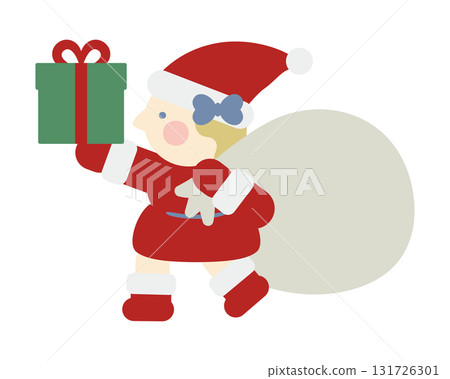 Cute girl Santa Claus holding a gift Cute girl Santa Claus holding a gift 131726301