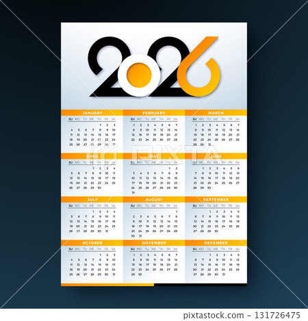 2026 Printable Calendar Design Template with Number Symbol and Whole Annual Monthly Typography on White Background for New Year. Schedule Planner Illustration for Wall Poster, Card Calendar 2026 Printable Calendar Design Template with Number Symbol and Whole Annual Monthly Typography on White Background for New Year. Schedule Planner Illustration for Wall Poster, Card Calendar 131726475