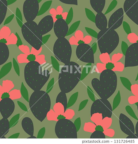 seamless cute prickly pear cactus print pattern background. Vector illustration 131726485