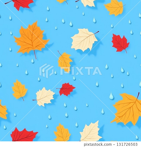 autumn leaves and rain drops seamless pattern background illustration 131726503