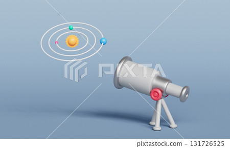 Astronomy Telescope and Solar System. 3D Rendering. 131726525