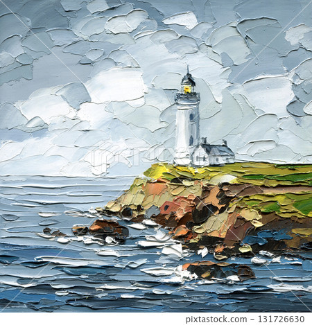 Lighthouse on Rocky Coast. Original Oil Impasto Seascape Painting, Stormy Sea Wall Art Texture Lighthouse on Rocky Coast. Original Oil Impasto Seascape Painting, Stormy Sea Wall Art Texture 131726630