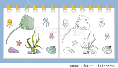 Coloring book Underwater Seabed Ocean Sea habitat Coloring book Underwater Seabed Ocean Sea habitat 131726799