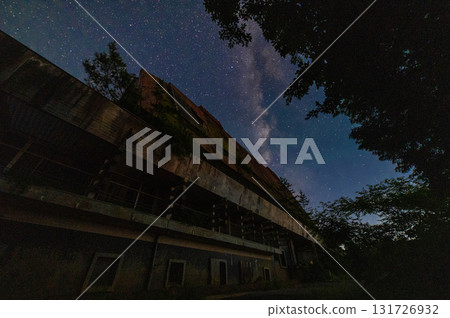 Abandoned hotel in the mountains and starry sky Abandoned hotel in the mountains and starry sky 131726932