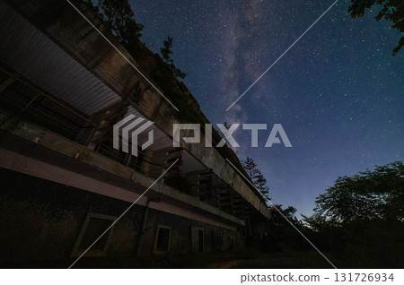 Abandoned hotel in the mountains and starry sky Abandoned hotel in the mountains and starry sky 131726934