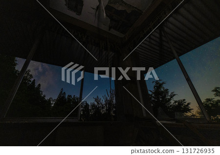Abandoned hotel in the mountains and starry sky Abandoned hotel in the mountains and starry sky 131726935